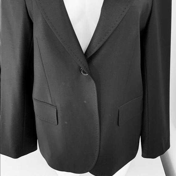 Elegant classic shiny black 87% fine wool blazer jacket double collar Eur44 US12 - Picture 3 of 15